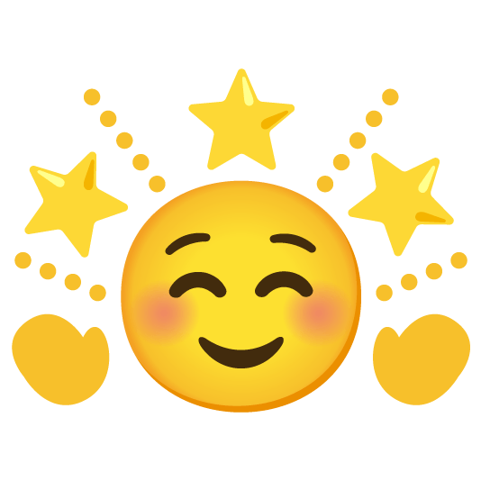A mashup from Google Emoji Kitchen, with a blushing and smiling face in the middle and stars bursting out of them.