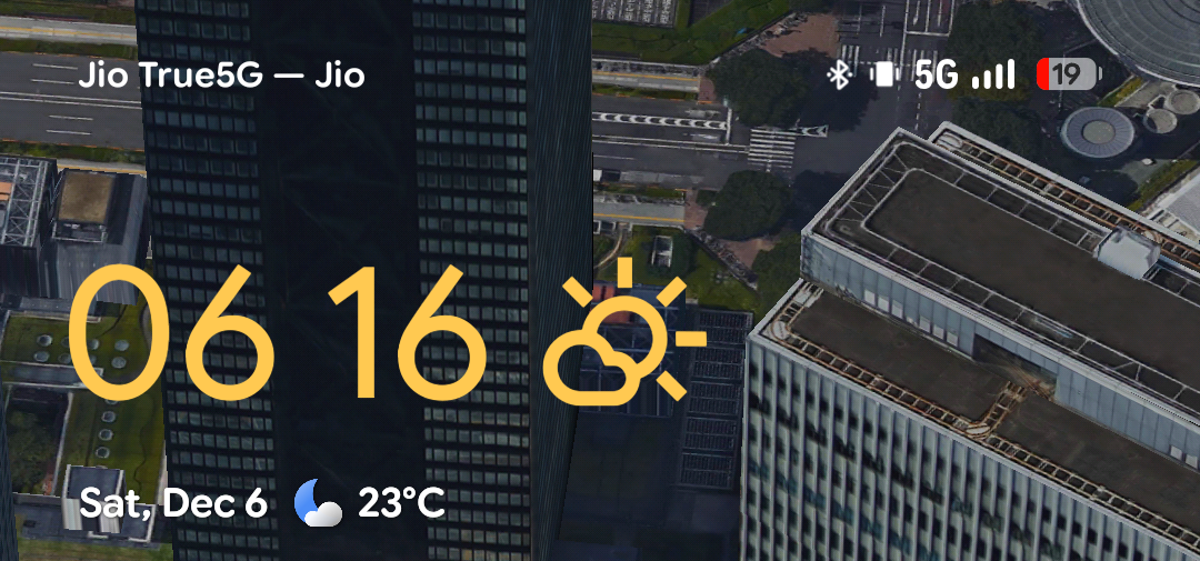 A small section of the Android lock screen with time and weather visible.