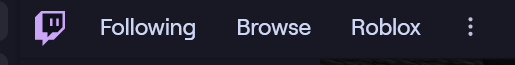 Twitch's navigation bar (top left of the website) showing text buttons for Following, Browse, and for some unfathomable reason: Roblox.
