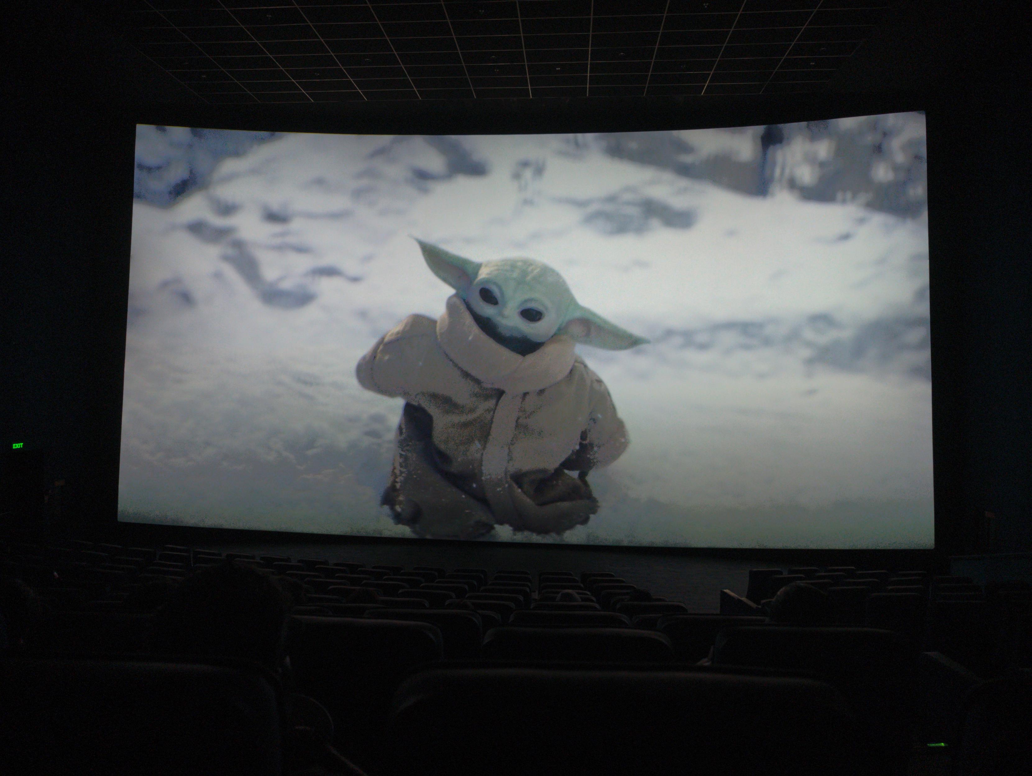 A frame from the movie The Mandalorian and Grogu, showing the titular creator Grogu.